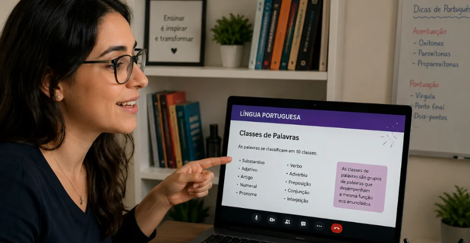 Professor em aula ao vivo no Google Meet