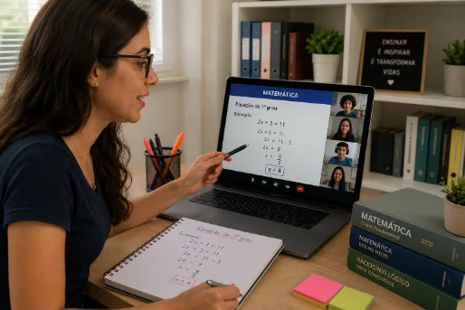 Professor de Matemática dando aula online
