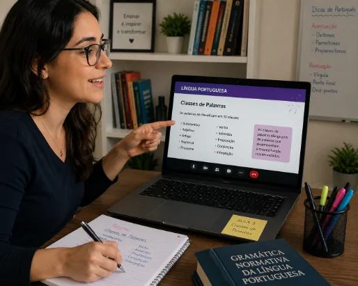 Professor de Português dando aula online
